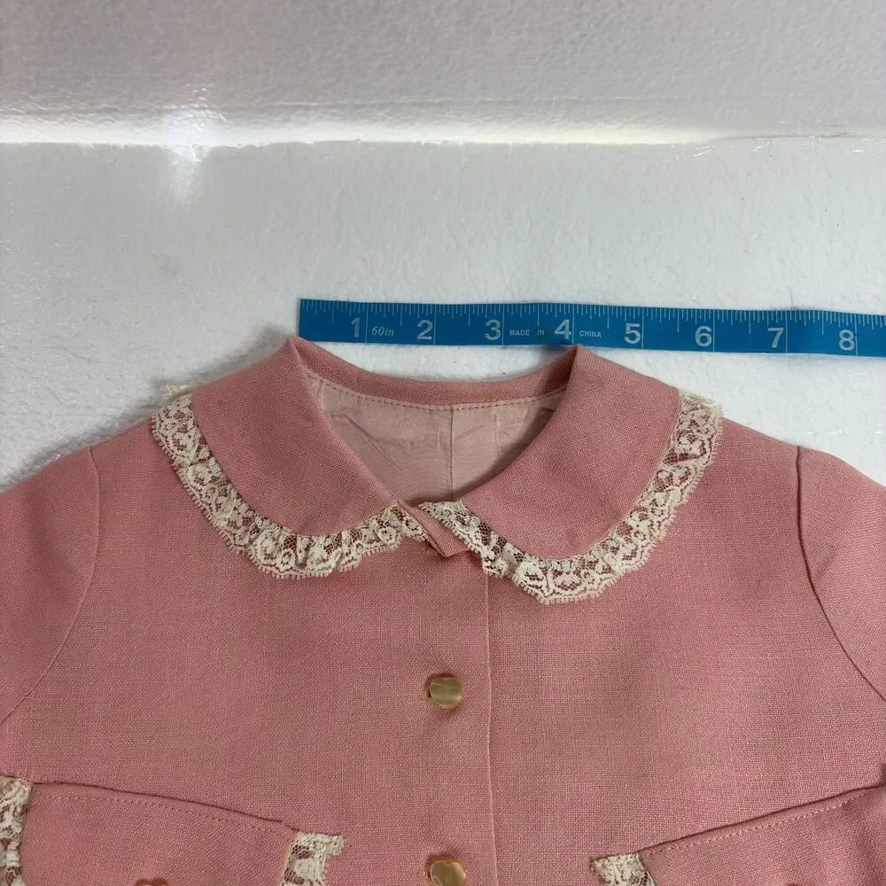 Girls Vintage Handmade Pink Jacket with Lace Trim and Lining 6-12 Months